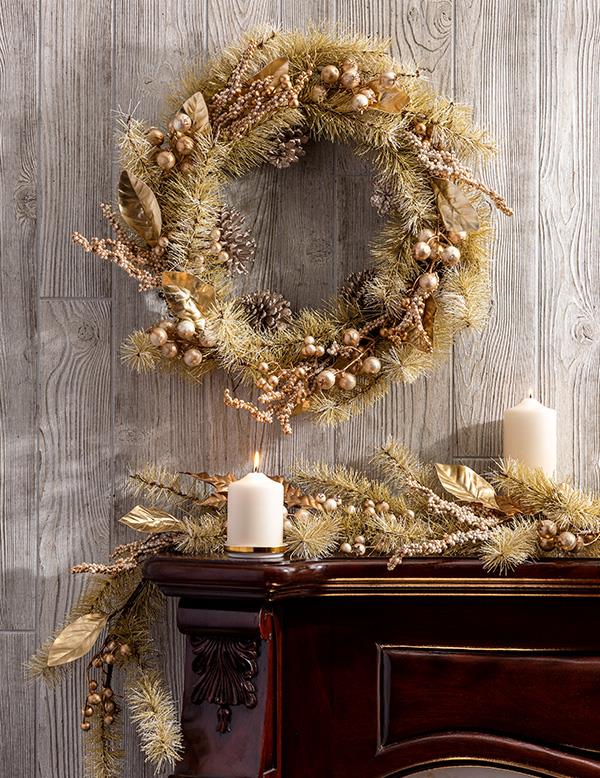 Goldenberry & Magnolia Evergreen Wreath 28585