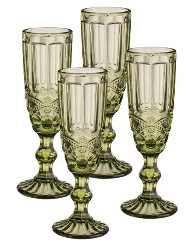 Green Garland Flute Glasses (set Of 4) 32994