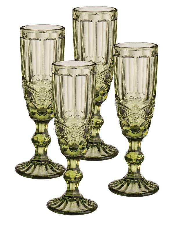 Green Garland Flute Glasses (set Of 4) 32994