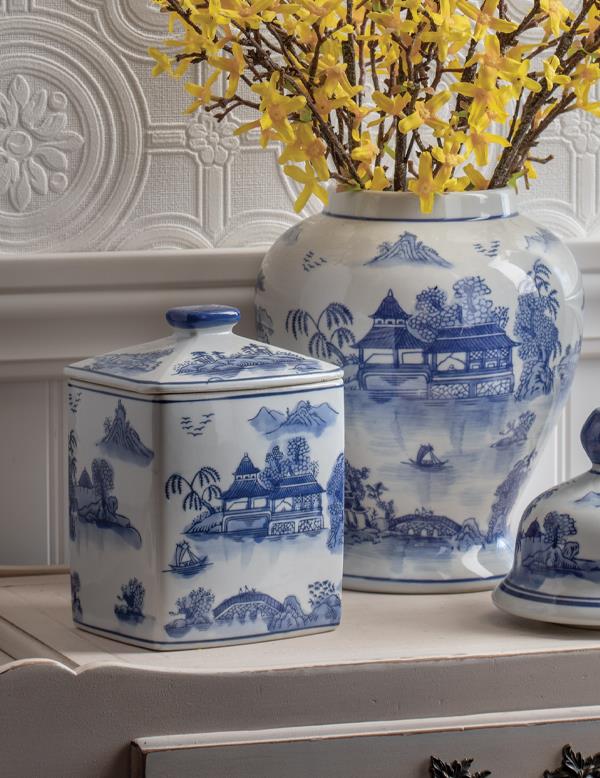 Blue Willow Ginger Tea Jar 33480 by Victorian Trading Co