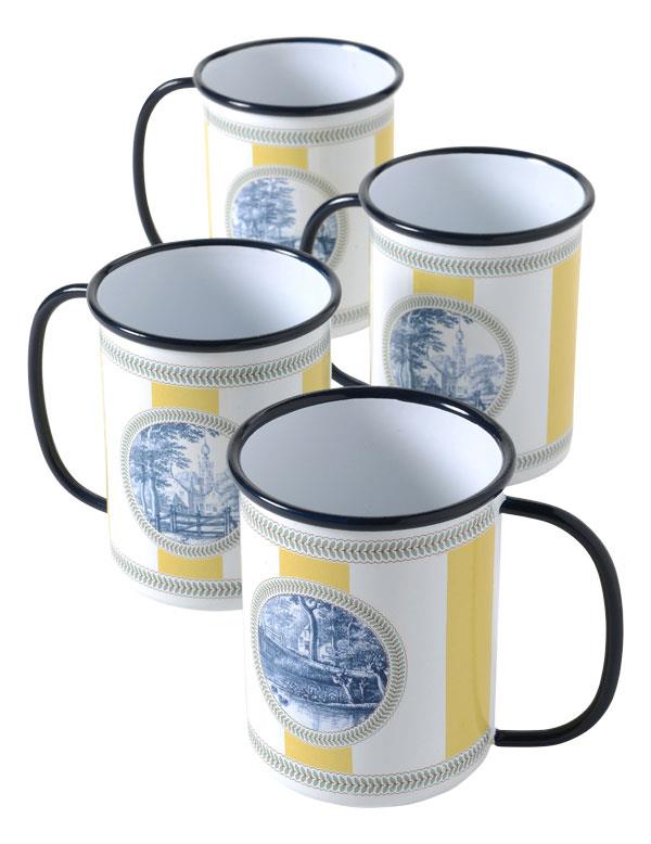 Willow Stripe Enamel Mugs (set Of 4) 34786