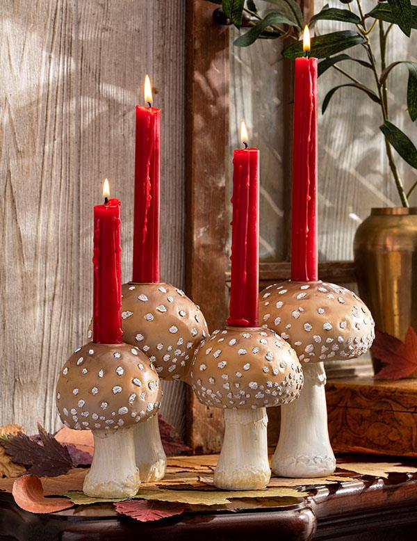 A Troop Of Mushrooms Candle Holders Brown 34906